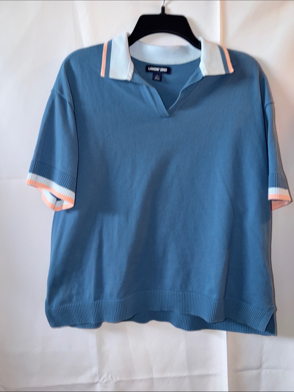 Lands' End Blue Polo with White & Pink Trim